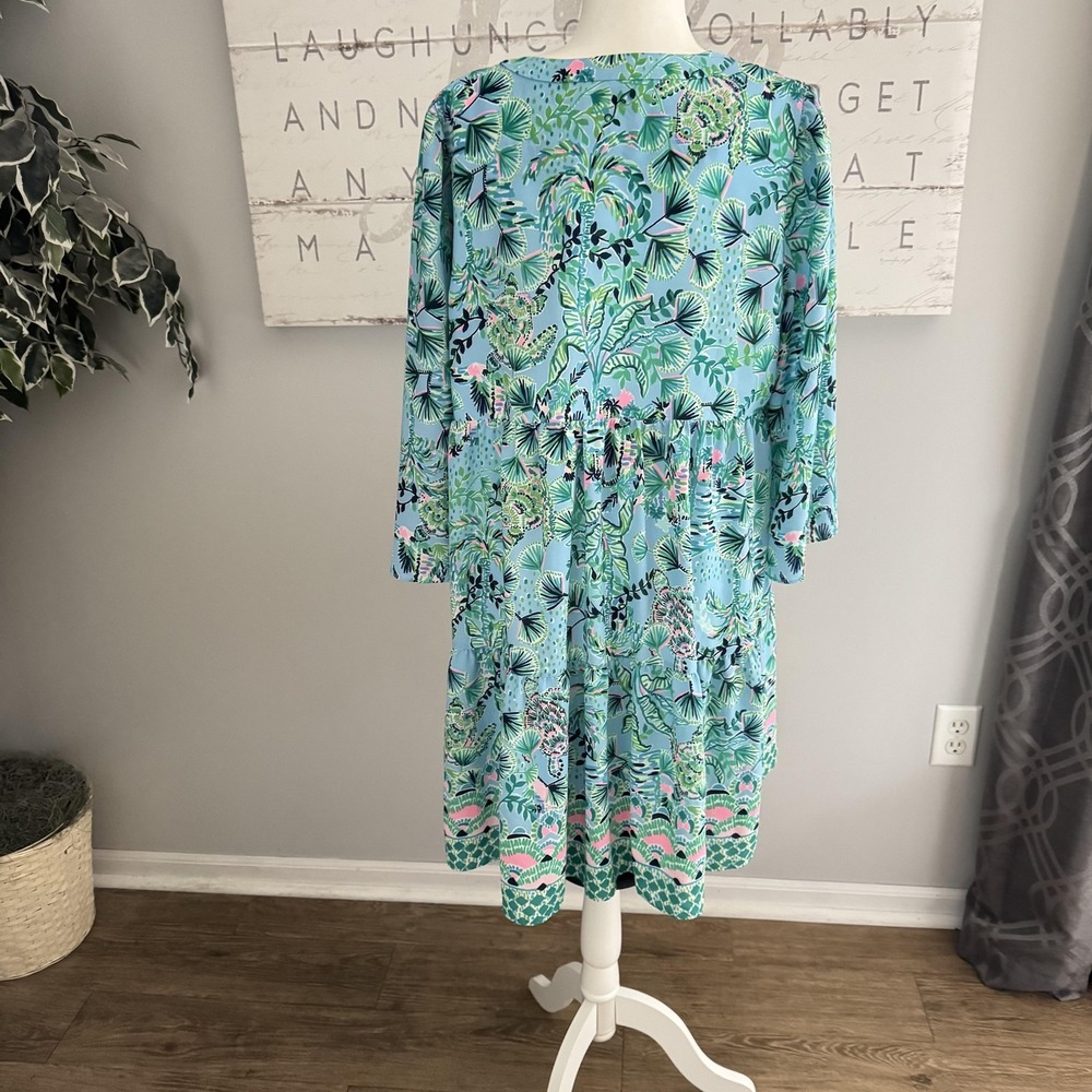 Lilly Pulitzer Aqua Tropical-Print Long Sleeve Dress - Picture 4 of 12